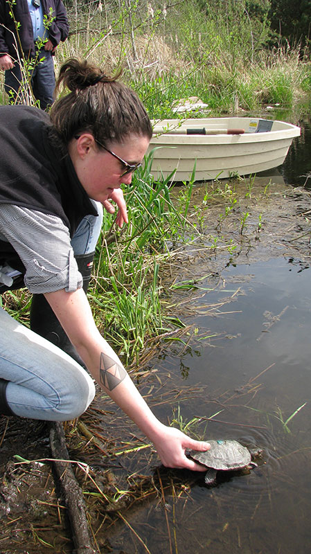 Fiona releases a turtle.