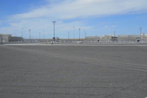 The central yard at CRCC reflects the need to use no water for irrigation. The prison is located in a desert.