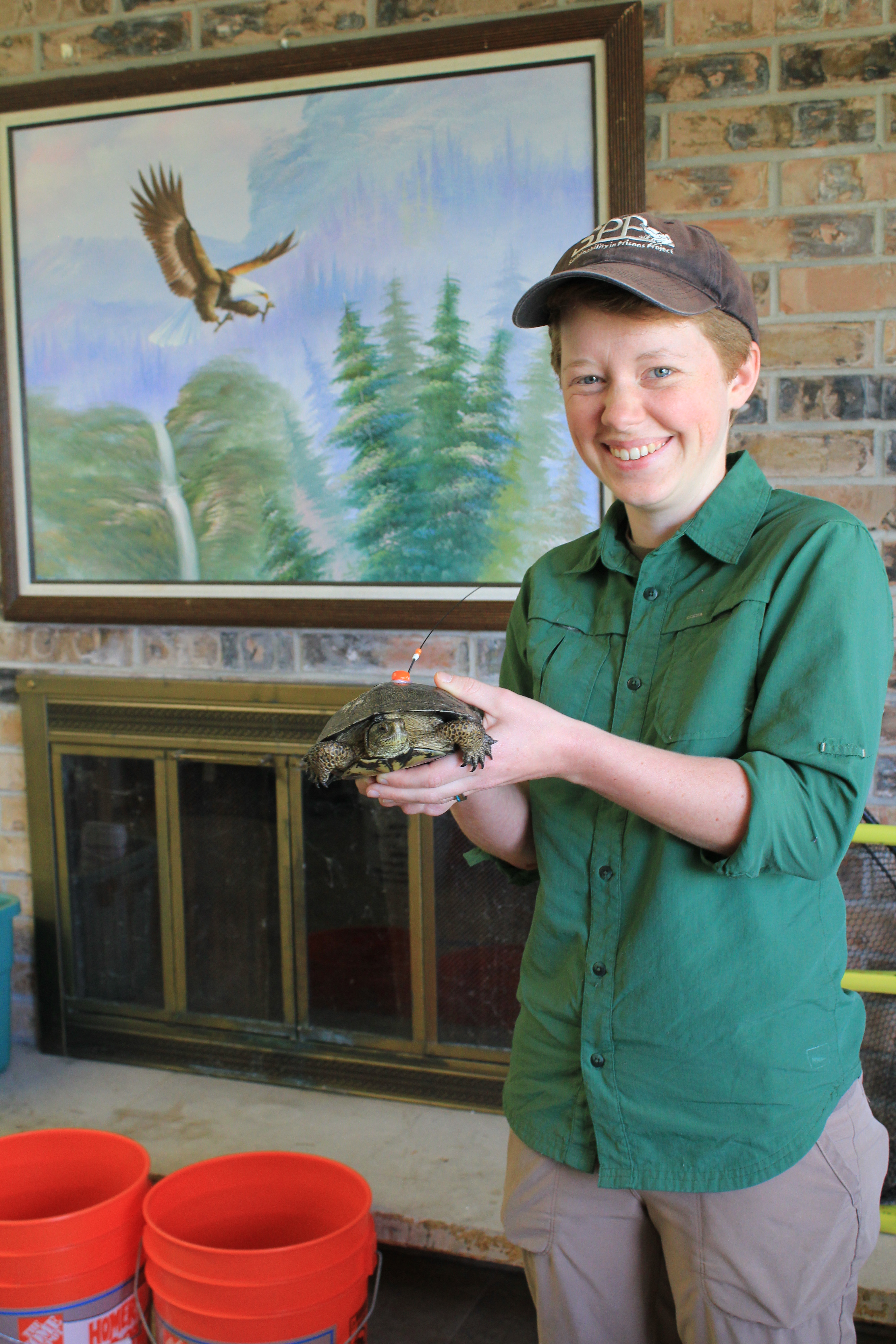 Sadie helping to attach the radio trackers on the turtles. Photo by SPP manager Kelli Bush