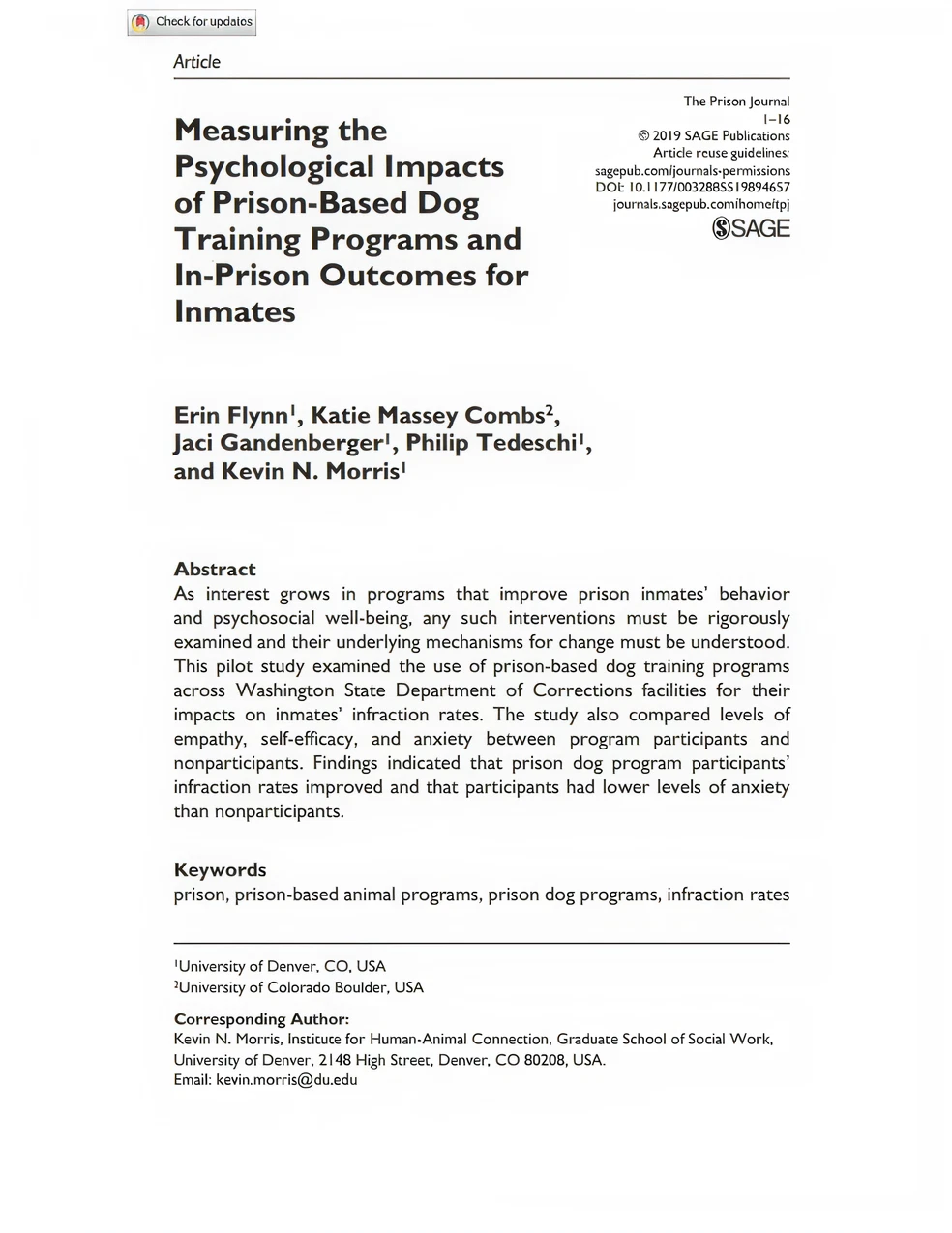 Measuring the Psychological Impacts of Prison-Based Dogs