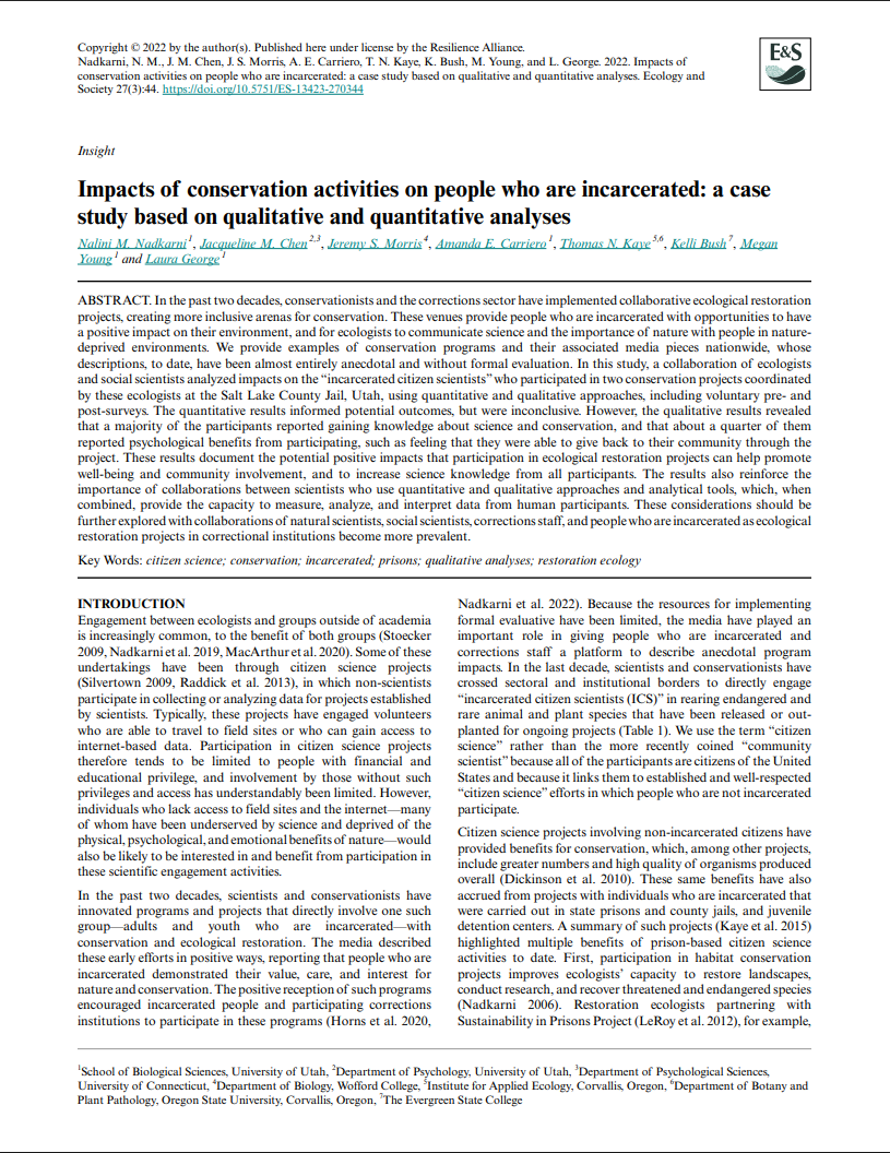 Impacts of conservation activities on people who are incarcerated