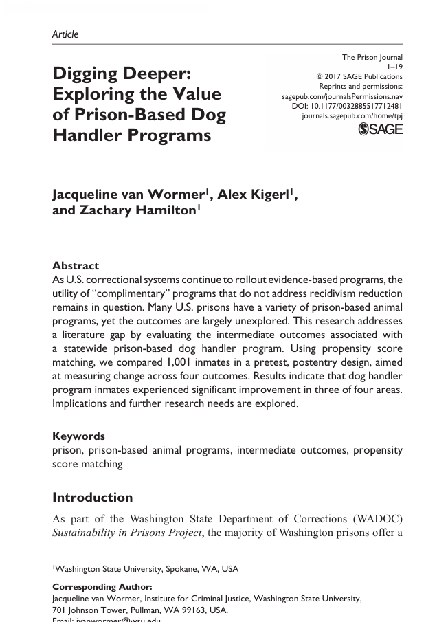 Exploring the Value of Prison-Based Dog Handler Programs